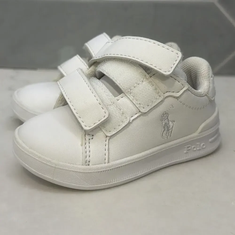Polo Ralph Lauren Baby Toddler Sneakers Heritage White Hook Loop Size 4 Boy Girl